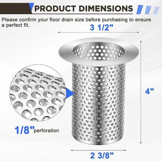 1 Pcs Commercial Floor Drain Strainer, 3" Diameter X 4" Tall Perforated Cylindrical Mesh Basket, 316 Stainless Steel, Handle for Easy Removal, Restaurants, Kitchens, Heavy Duty Filtering - Horizon Endless