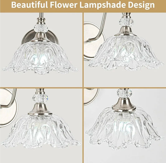 Elegant Brushed Nickel Wall Sconce with Flower Shade & E26 Base for Bathroom - Horizon Endless