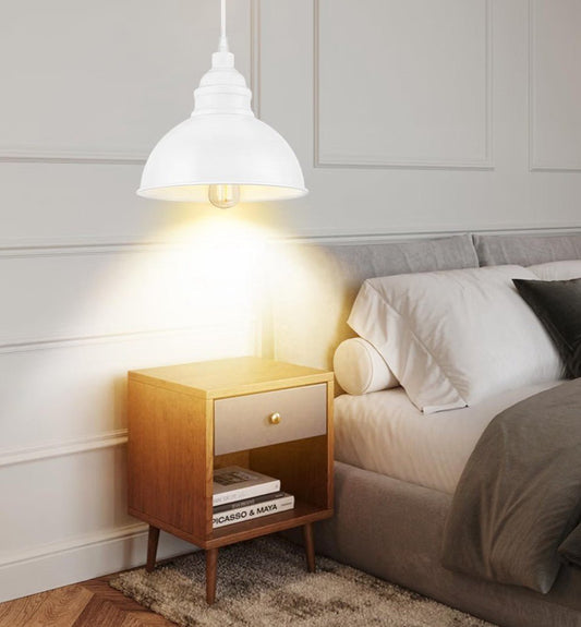 15FT Plug-In Pendant Light with On/Off Switch – White Metal Hanging Lamp - Horizon Endless