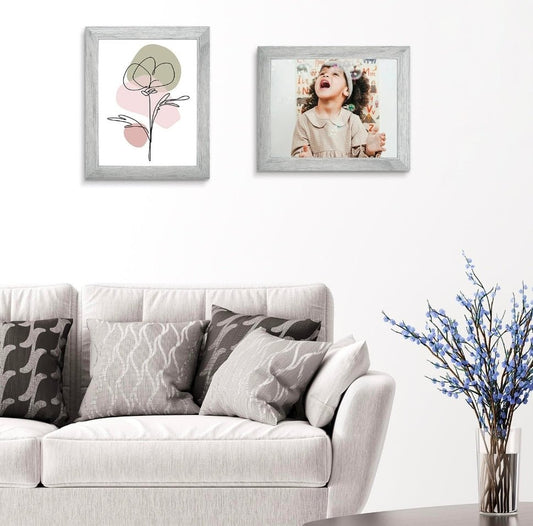2 Pack 11x14 Picture Frames in Grey, Real Glas, Wall Mount Display Wide Molding, 11 by 14 Photo Frame with Back Hangers, Country Wood Grain Style, Great for Photos, Gift, Pictures, Wedding - Horizon Endless