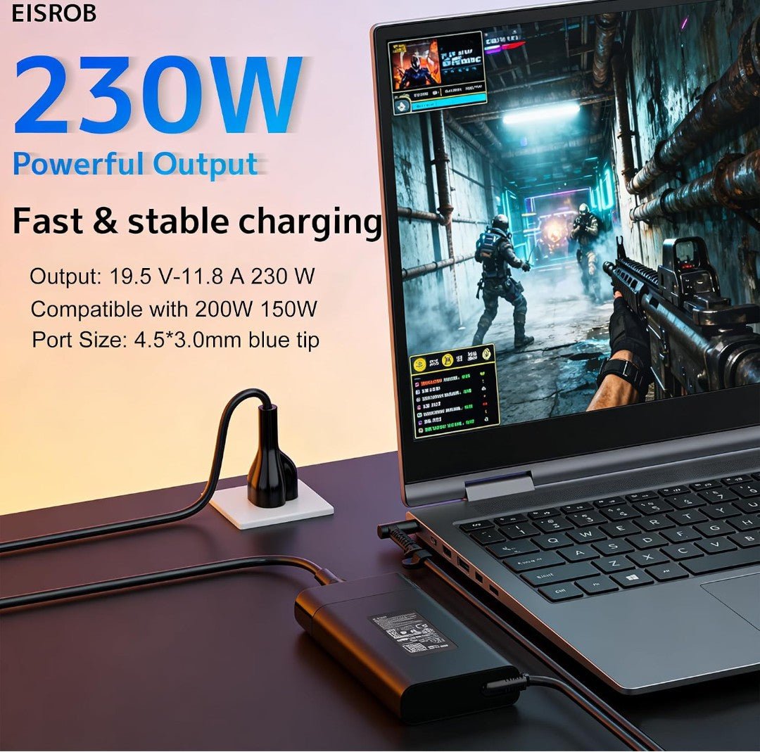 230W GaN Fast Charging AC Adapter Charger for HP Omen Victus ZBook Fury & Envy Laptops 19.5V 11.8A - Horizon Endless
