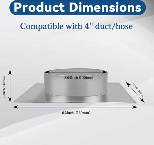 4 Inch Galvanized Steel Duct Flange, Dryer Vent Wall Plate Adapter Square spigot connector, fits HVAC air ventilation systems, kitchen and bathroom extractor fan piping - Horizon Endless