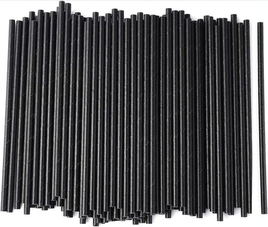600 pc 7.75" 6mm Unwrapped Jumbo Paper Straws Black Wholesale Food Grade New - Horizon Endless