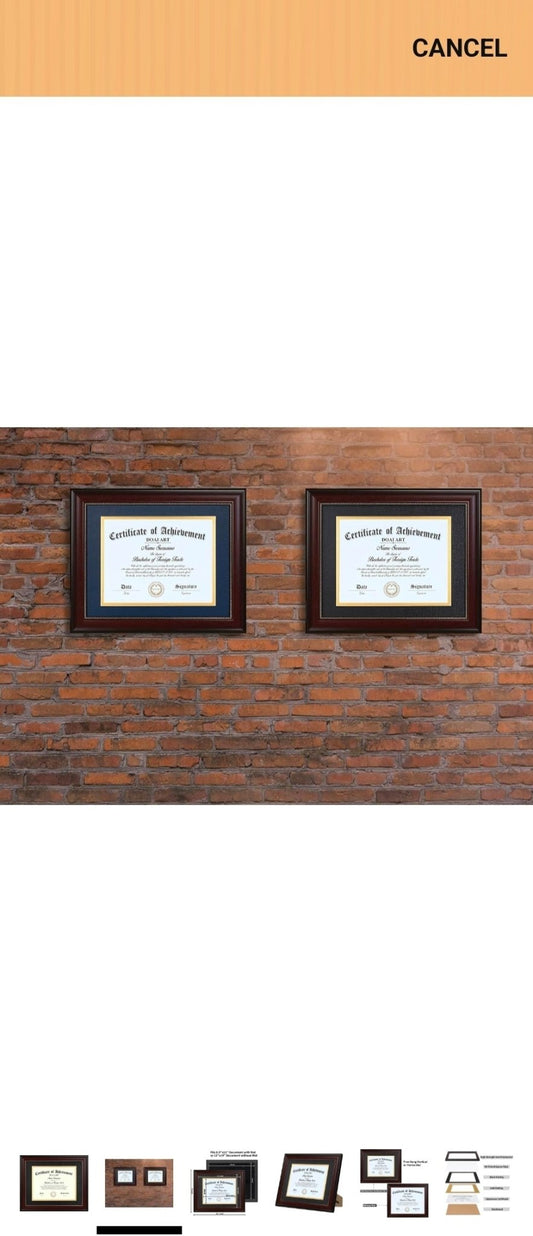8.5x11 Diploma Frame with Black Over Gold Mat Classic Mahogany 8.5x11-inch or 11x14 Document &Certificate Without Mat,Wide Molding, Gold Beads Hanging Hardware Included - Horizon Endless