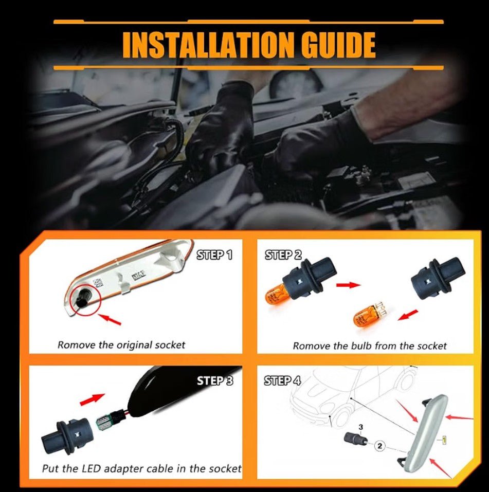 Amber LED Side Marker Turn Signal Lamps for 2008–2013 Mercedes W204 (Smoked) - Horizon Endless