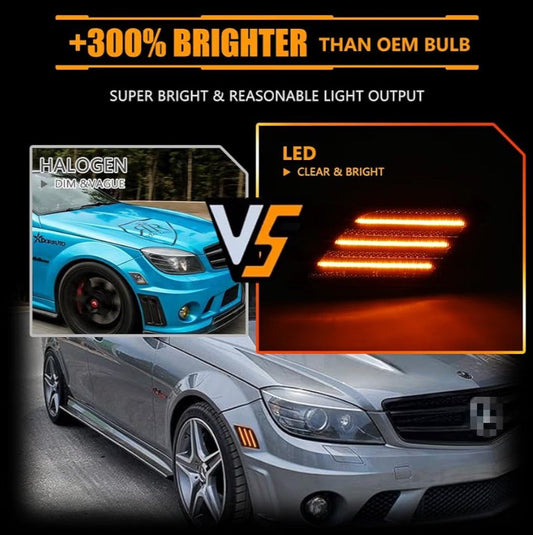 Amber LED Side Marker Turn Signal Lamps for 2008–2013 Mercedes W204 (Smoked) - Horizon Endless