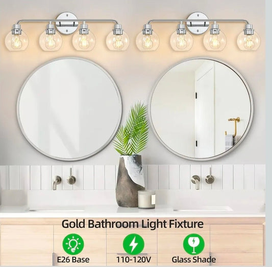 Bathroom Light Fixtures Chrome Vanity Light 27 Inch Silver 4 Light Modern Wall Sconces - Horizon Endless