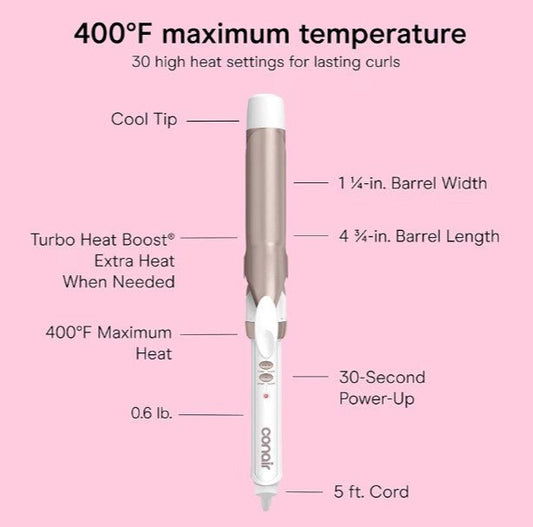 Conair Curling Iron, Double Ceramic, 1 1/4-in. Width, White/Rose Gold - Horizon Endless