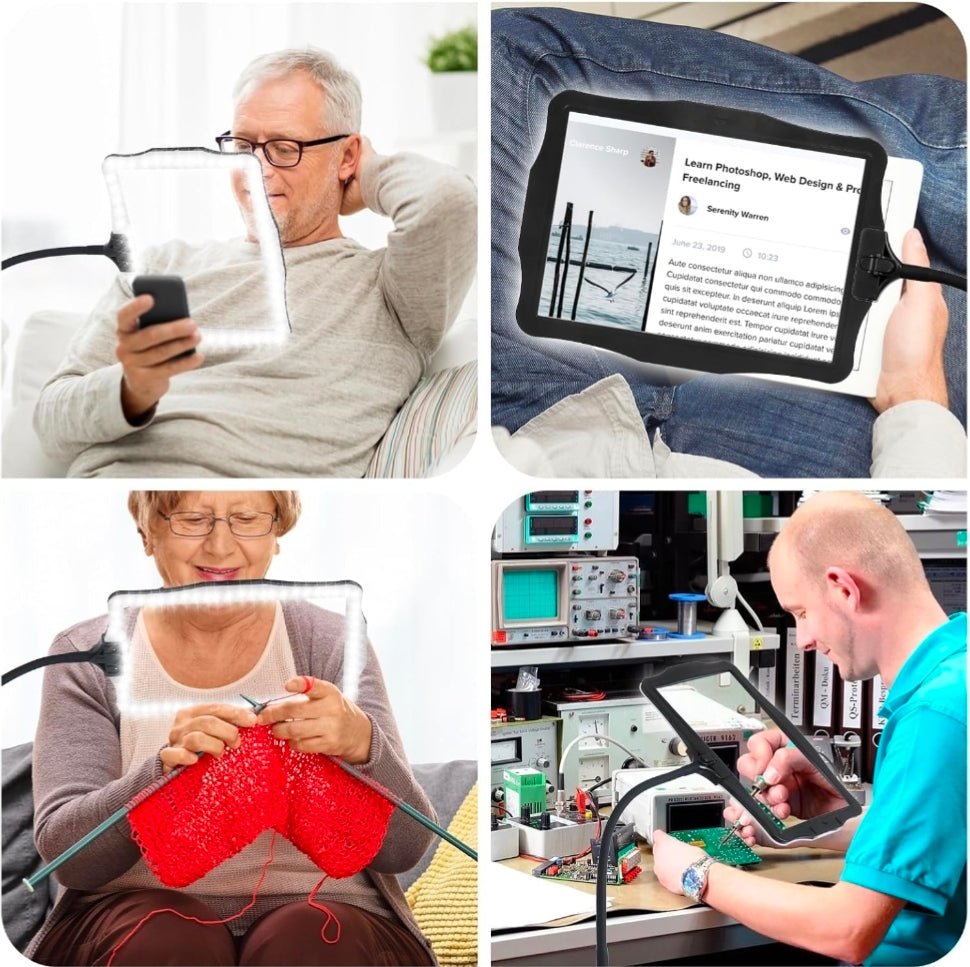 Hands-Free Floor Magnifying Glass with Light and Stand 48-LEDs Lighted Magnifying Lamp with 360° Flexible Gooseneck for Reading Close Work Repair Crafts - Horizon Endless
