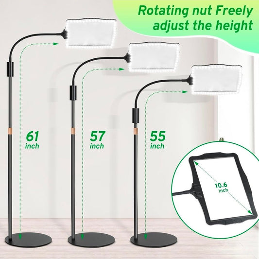 Hands-Free Floor Magnifying Glass with Light and Stand 48-LEDs Lighted Magnifying Lamp with 360° Flexible Gooseneck for Reading Close Work Repair Crafts - Horizon Endless