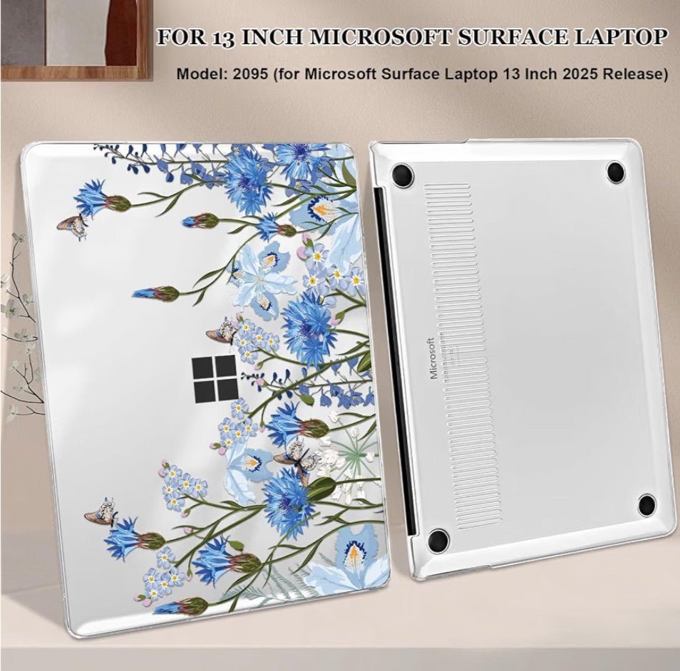 Hard Case Compatible with Microsoft Surface Laptop 13 Inch 2025 Copilot+ PC Model 2095 Hard Shell Cover Tropical Blue Flowers - Horizon Endless