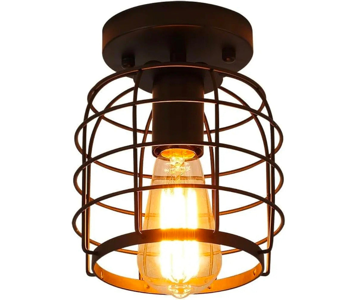 Vintage Industrial Black Metal Ceiling Light, Flush Mount Lighting Fixture, Pack of 2 - Horizon Endless