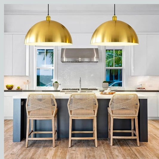 Large Brushed Gold Pendant Light, 20"Gold and White Farmhouse Ceiling Light - Horizon Endless