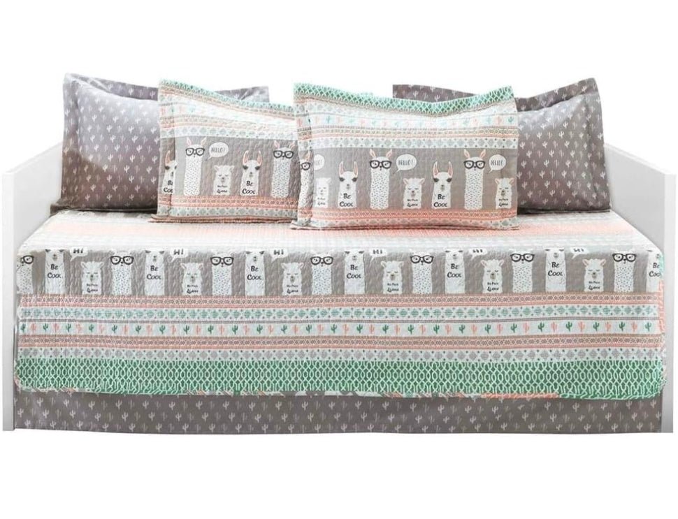 Lush Decor Llama Stripe Daybed Cover 6 Piece Set 39" W x 75" L Pink & Turquoise - Kids Bedding Set Twin Quilt - Daybed Bedding - Llama Decor - Horizon Endless
