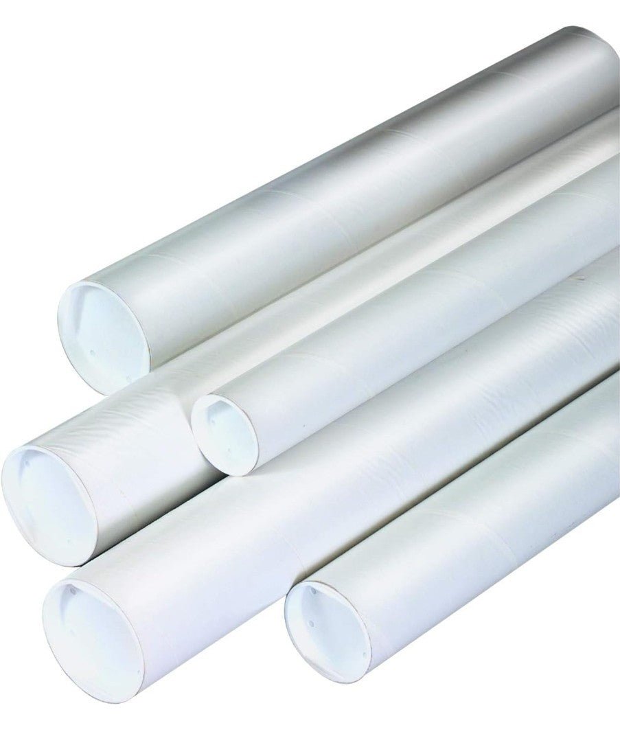 Mailing Shipping Tubes with Caps 1 1/2" x 15" White Pack of 50 For Mailing Store - Horizon Endless