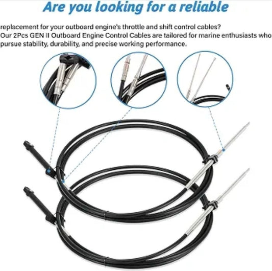 Mercury Mariner GEN II Throttle Cables - Set of 2, 12FT Outboard Engine Control Cables - Horizon Endless