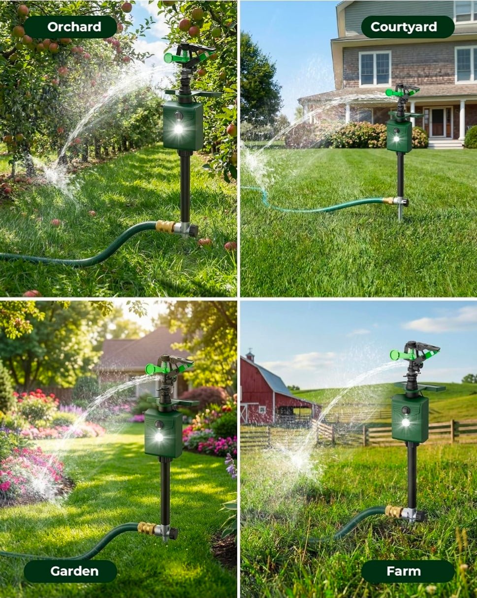 Motion-Activated Sprinkler, Solar Animal Repellent Outdoor - Deer Cat Deterrent with Motion Sensor & Flashing Lights, Protects Yard & Garden from Deer, Cats, Raccoons - Horizon Endless