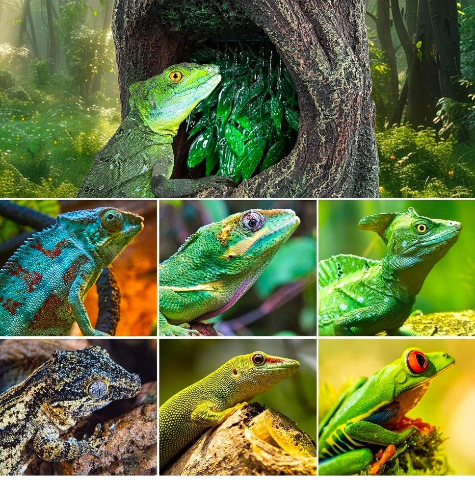 Reptile Waterfall Drinking Fountain with Food Dish, 1000ML Large Reptile Terrarium Water Dispenser for Bearded Dragon Chameleon Gecko Lizard Tree Frog - Horizon Endless