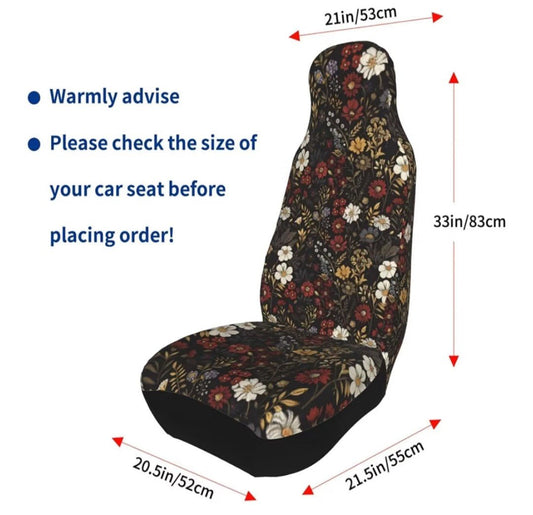 Retro Daisy Car Seat Covers 2 Pack, Brown Boho Floral Front Seat Cushions, Universal Bucket Seat Protectors for Cars SUVs Trucks - Horizon Endless