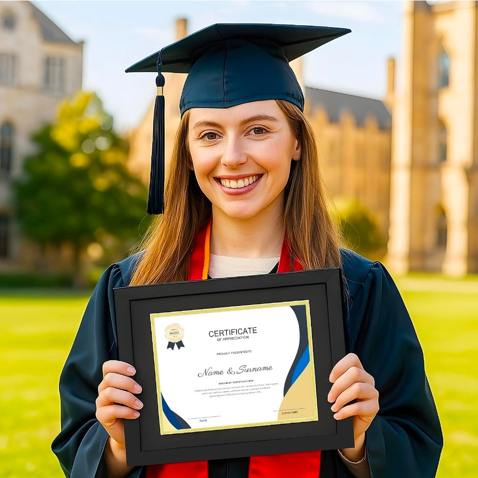 11x14 Black Diploma Frames,Gold & Black Mats,Real Glass
Wall or Tabletop Display,Display 8.5x11 with Mat or 11x14 Without Mat,Black Backboard, 2 Pack