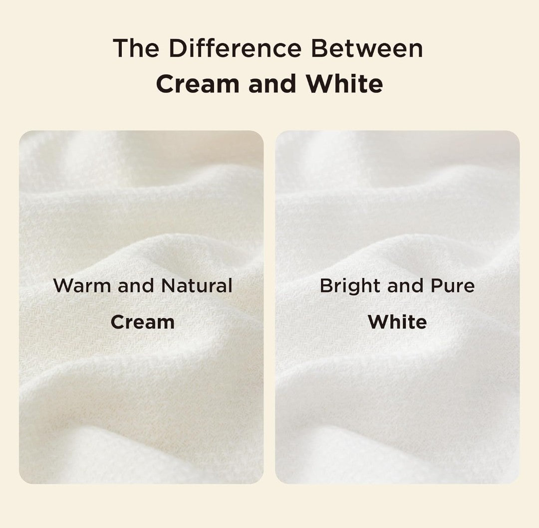 Bedsure Queen Cotton Blanket - Cream Herringbone Weave (90x90)