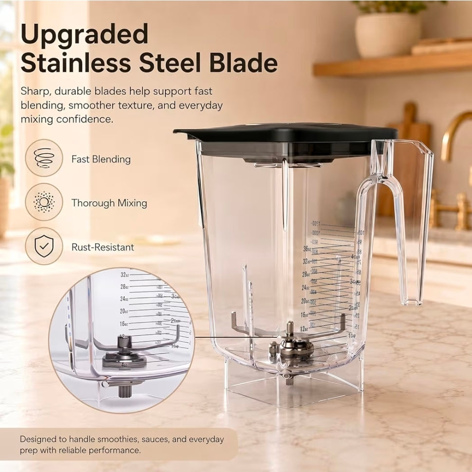 72 oz Blender Replacement Jar Compatible with Blendtec Blenders, BPA-Free Container with Lid and Stainless Steel Blade Assembly, Ideal for Home Kitchens, Smoothies, Cafés and Commercial Use