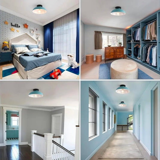 Semi Flush Mount Ceiling Lights, 12 Inch Metal Small Ceiling Light for Kids Room Industrial Close to Ceiling Light Fixtures with Light Blue Shade for Entryway Kitchen Hallway Bedroom Bathroom Laundry - Horizon Endless