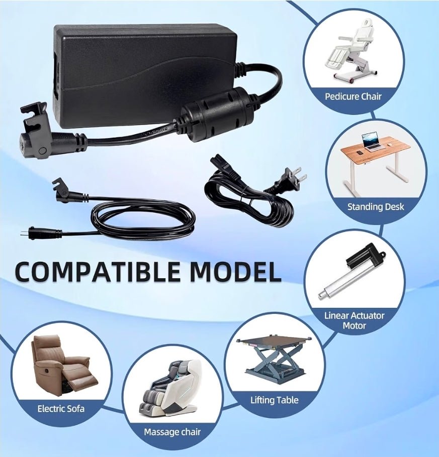 Universal Power Cord for Recliner Chair - 2-Pin Power Adapter with Extension Cord for Lift Chair, Recliner Sofa, Recliner Couch, 29V2A Power Supply Compatible with Power Recliner Most Makes & Models - Horizon Endless