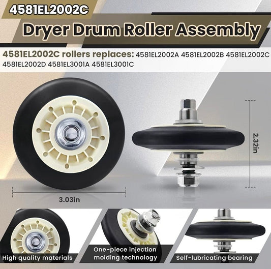 Upgraded Dryer Roller Kit for LG Kenmore Dryer Parts, Dryer Repair Kit Include 4581EL2002L Dryer Rollers, 4561EL3002A Dryer Idler Pulley, 4400EL2001F Dryer Belt Compatible with DLE3733W DLE3777W - Horizon Endless