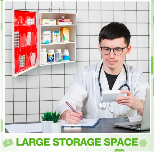 Wall Mount First Aid Cabinet, Spacious Metal Med Box with Pockets, Large Capacity Storage - Horizon Endless