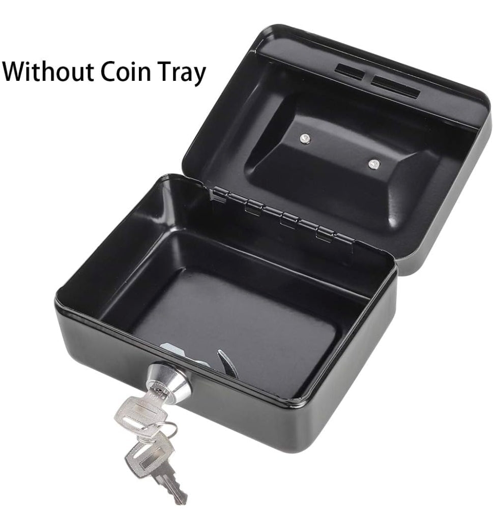 X-Small Cash Box with Lock - Money Saving Box for Cash Coins, Small Lock Box for Medication Personal Items, 4.92'' x 3.94'' x 2.28'', Black - Horizon Endless