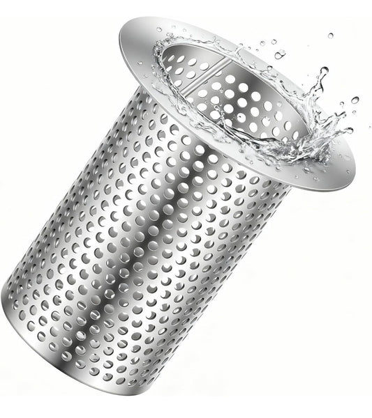 1 Pcs Commercial Floor Drain Strainer, 3" Diameter X 4" Tall Perforated Cylindrical Mesh Basket, 316 Stainless Steel, Handle for Easy Removal, Restaurants, Kitchens, Heavy Duty Filtering - Horizon Endless