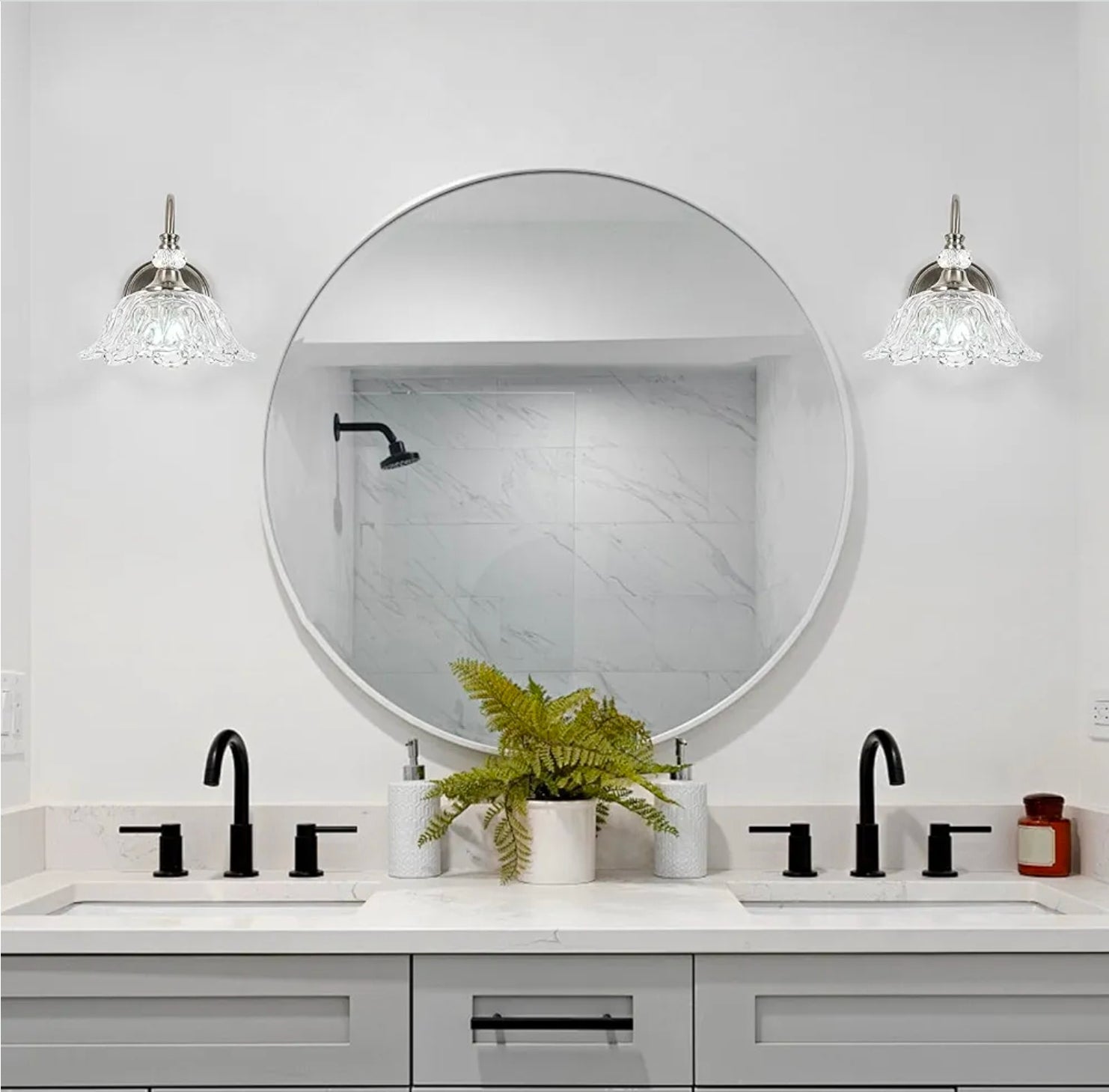 Elegant Brushed Nickel Wall Sconce with Flower Shade & E26 Base for Bathroom - Horizon Endless