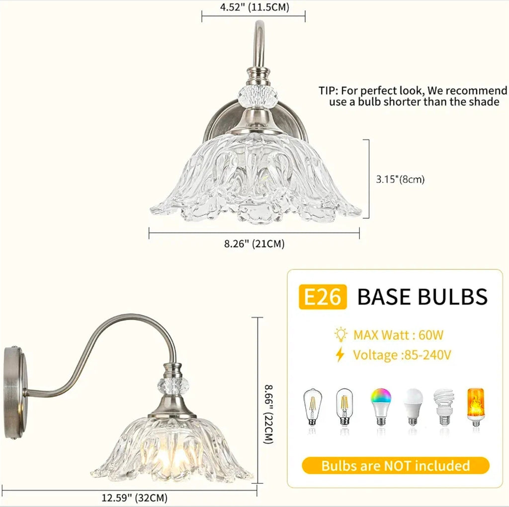 Elegant Brushed Nickel Wall Sconce with Flower Shade & E26 Base for Bathroom - Horizon Endless