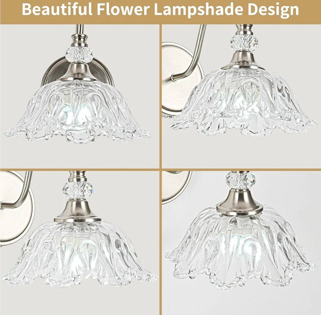 Elegant Brushed Nickel Wall Sconce with Flower Shade & E26 Base for Bathroom - Horizon Endless
