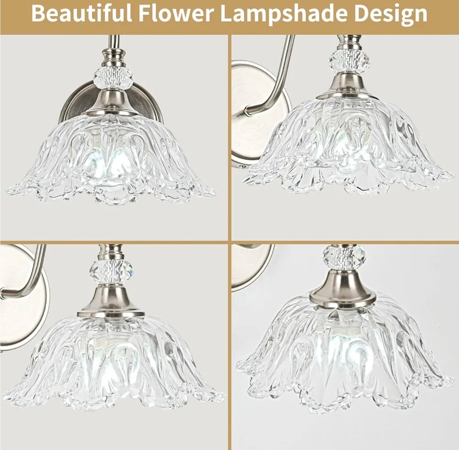 Elegant Brushed Nickel Wall Sconce with Flower Shade & E26 Base for Bathroom - Horizon Endless