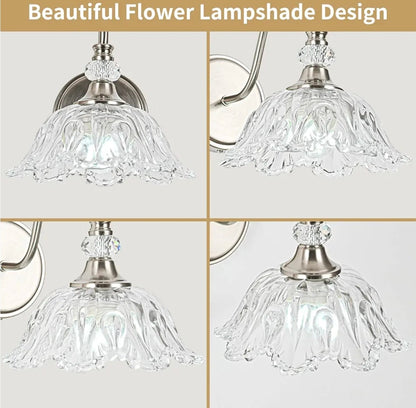 Elegant Brushed Nickel Wall Sconce with Flower Shade & E26 Base for Bathroom - Horizon Endless
