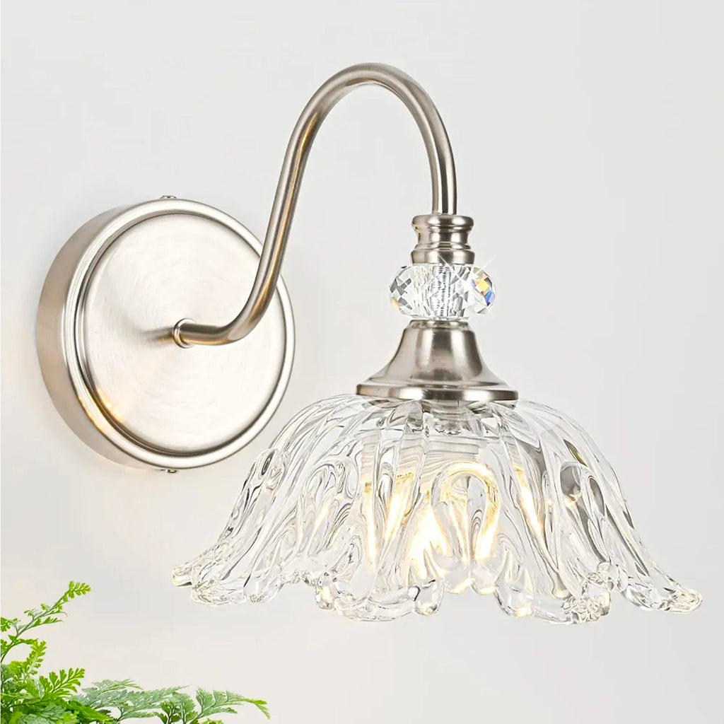 Elegant Brushed Nickel Wall Sconce with Flower Shade & E26 Base for Bathroom - Horizon Endless