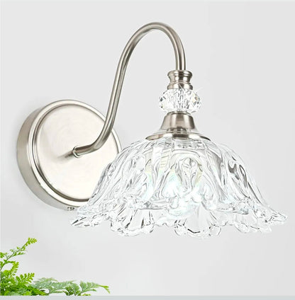 Elegant Brushed Nickel Wall Sconce with Flower Shade & E26 Base for Bathroom - Horizon Endless