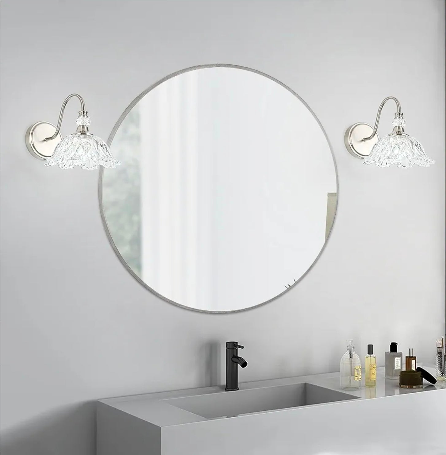 Elegant Brushed Nickel Wall Sconce with Flower Shade & E26 Base for Bathroom - Horizon Endless