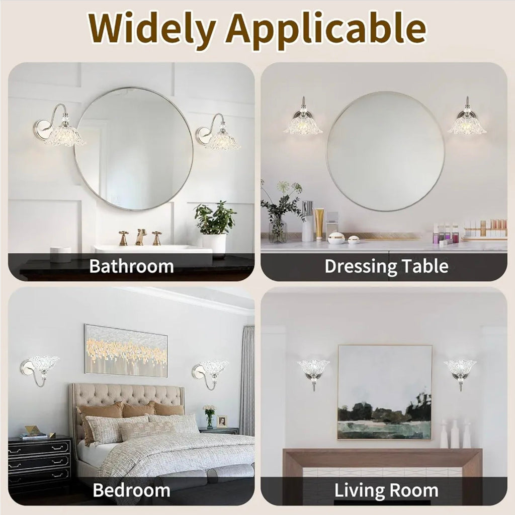 Elegant Brushed Nickel Wall Sconce with Flower Shade & E26 Base for Bathroom - Horizon Endless