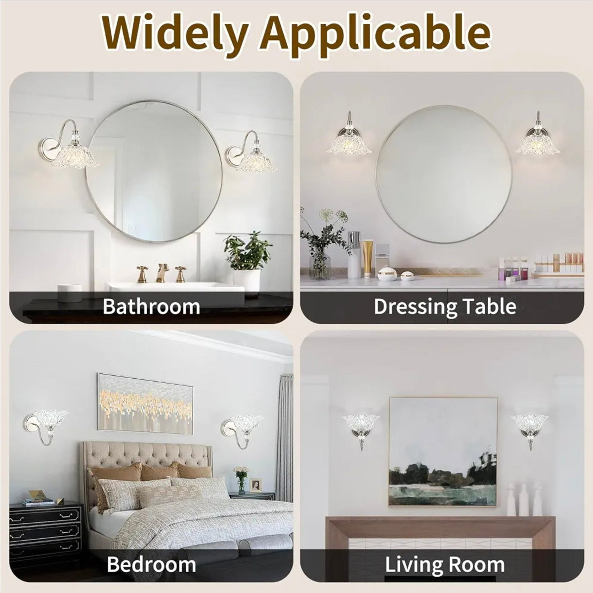 Elegant Brushed Nickel Wall Sconce with Flower Shade & E26 Base for Bathroom - Horizon Endless