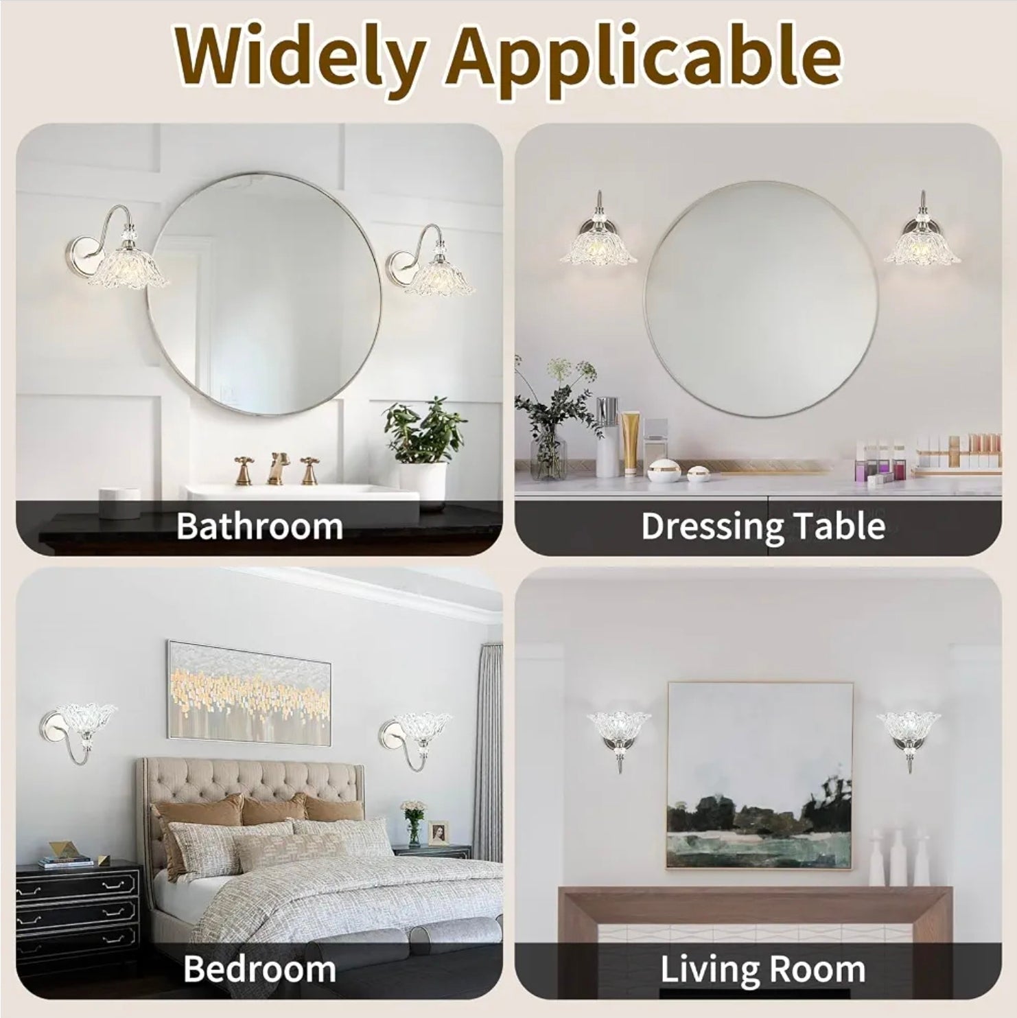 Elegant Brushed Nickel Wall Sconce with Flower Shade & E26 Base for Bathroom - Horizon Endless