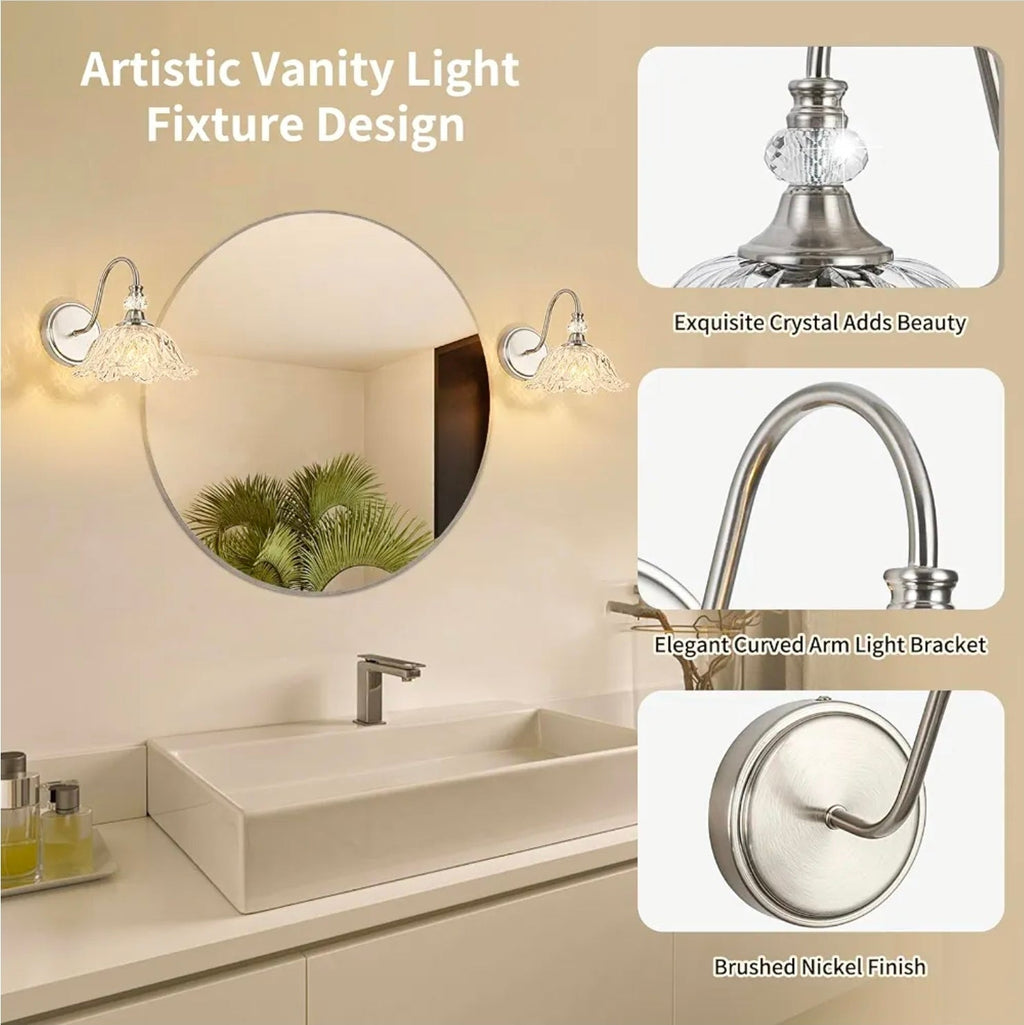 Elegant Brushed Nickel Wall Sconce with Flower Shade & E26 Base for Bathroom - Horizon Endless