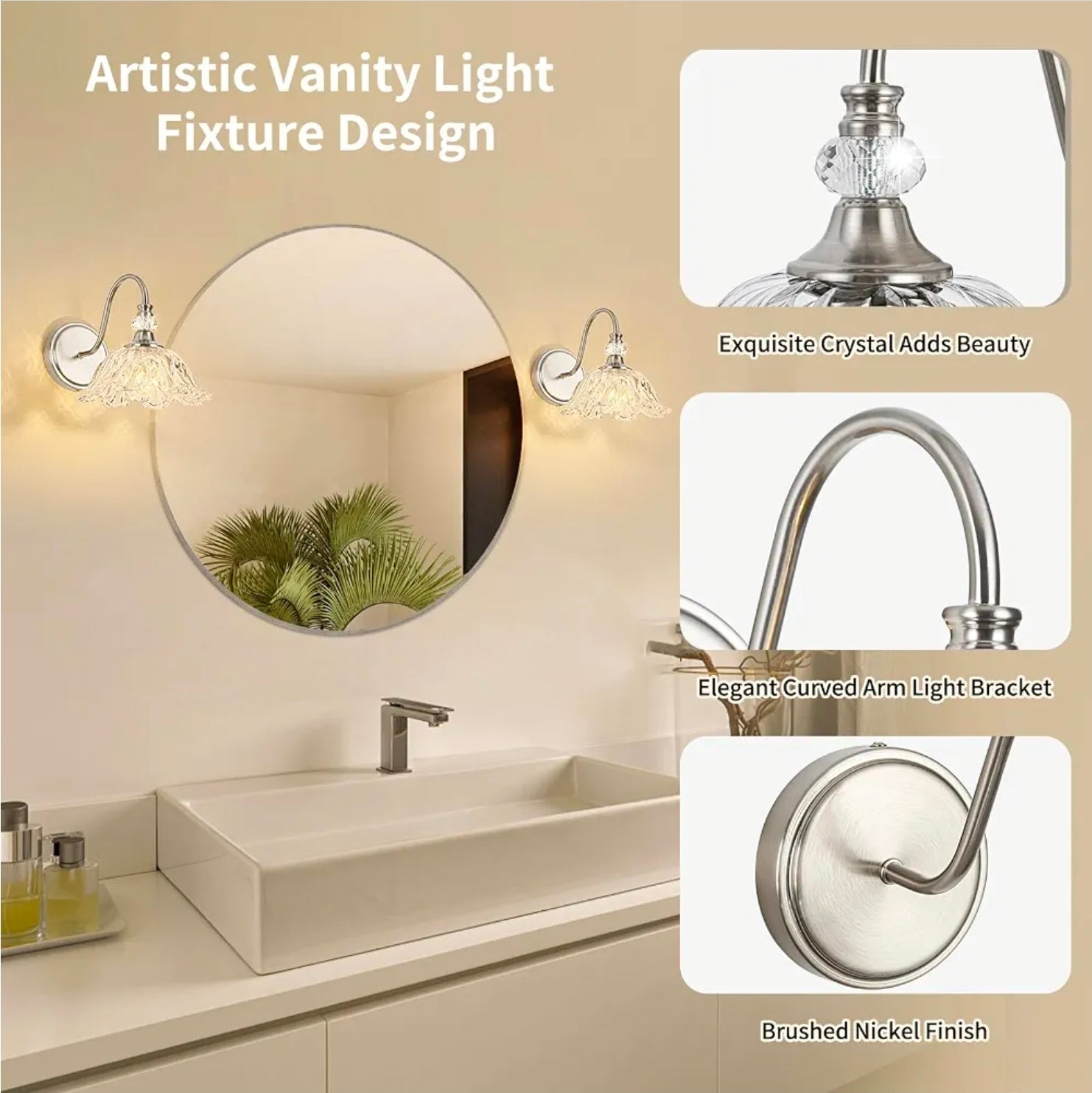 Elegant Brushed Nickel Wall Sconce with Flower Shade & E26 Base for Bathroom - Horizon Endless
