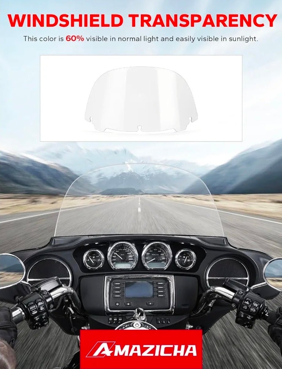 10" Clear Windshield Round Windscreen Wind Splitter Wind Deflector Compatible with Harley Davidson Touring Electra Glide Ultra Classic Street Glide Ultra limited Tri Glide 2014-2023 - Horizon Endless