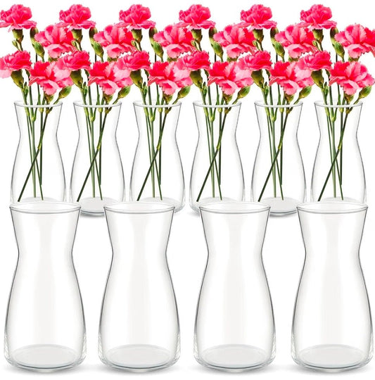 10 Pcs 8'' Tall Clear Glass Flower Vase for Bouquet, Clear Wide Mouth Vase Bulk, Boho Decorative Vase for Flower Bouquets, Rustic Home Decor, Wedding Centerpieces, Housewarming Gift - Horizon Endless