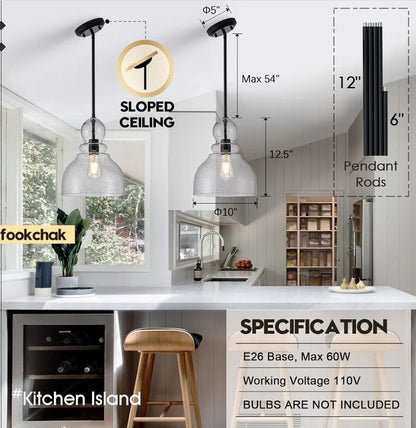 10" Seeded Glass Pendant Lights Kitchen Island Black Pendant Ceiling Light wi... - Horizon Endless