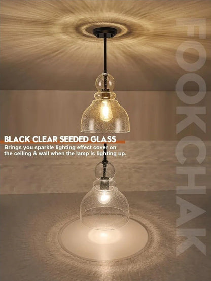 10" Seeded Glass Pendant Lights Kitchen Island Black Pendant Ceiling Light wi... - Horizon Endless