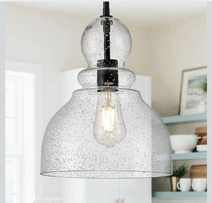 10" Seeded Glass Pendant Lights Kitchen Island Black Pendant Ceiling Light wi... - Horizon Endless